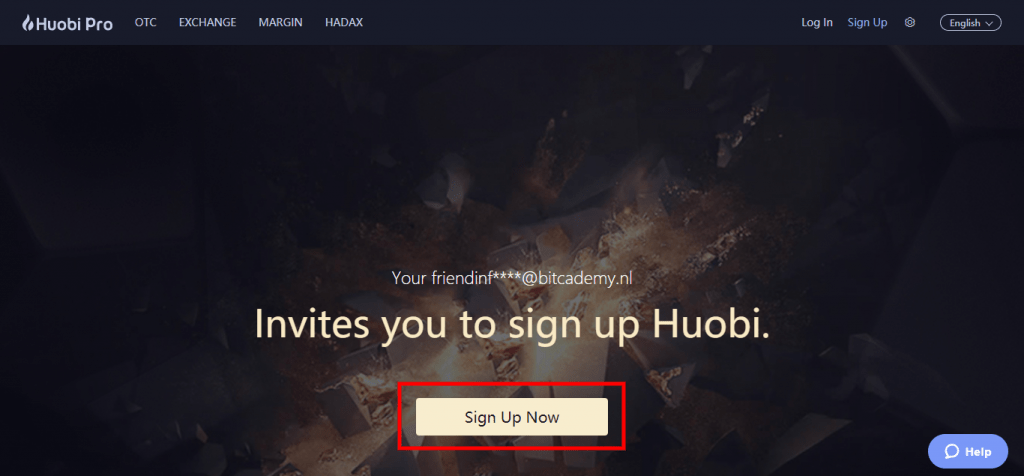 Stappenplan kopen en verkopen op Huobi: sign up